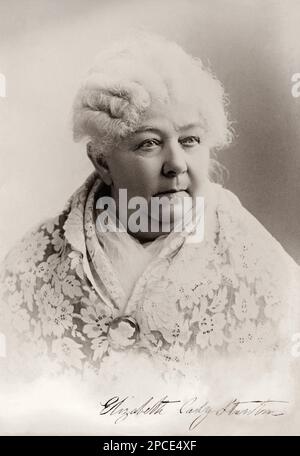 1895 Ca , USA : die soziale Aktivistin Abolitionistin und führende Figur der frühen Frauenbewegung ELIZABETH CADY STANTON ( 1815 - 1902 ) . - SUFFRAGETTA - SUFRAGGETTA - SUFRAGIST - POLITIKER - POLITICA - POLITIC - FEMMINISMO - FEMMINISTA - FEMMINISTE - SUFFRAGETTE - USA - RITRATTO - PORTRAIT - FEMMINISM - FEMMINISMO - SUFFRAGIO UNIVERSALE - OTTOCENTO - 800 - DONNE - DONTOCENTO ALLE - Donna Anziana vecchia - alte Frau - Spitze - pizzo - Cameo - weiße Haare - Capelli bianchi - Autogramm - Autografo - Firma - Unterschrift - Archivio GBB Stockfoto