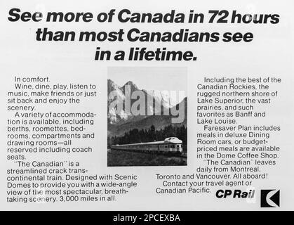 CP Rail Canadian Pacific Rail Werbung in einem Magazin in NatGeo Juni 1969 Stockfoto