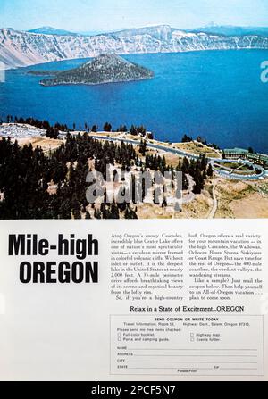 Reisewerbung in Oregon in einem Magazin in NatGeo, März 1968 Stockfoto