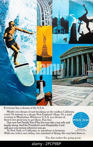 Anzeige der Fluggesellschaft Pan am Pan American in einem Magazin in NatGeo im Juli 1968 Stockfoto