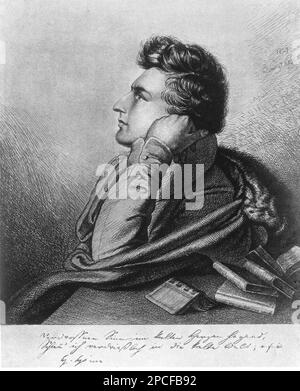 Der deutsche Dichter Heinrich HEINE ( Düsseldorf 1797 - Paris 1856 ) , Freund von Goethe , Victor Hugo , Alexandre Dumas und Honore' de Balzac ( Gravur aus einem Porträt von Moritz Oppenheim ) - POESIE - POESIE - POETA - LETTERATURA - Literatur - Letterato - ROMANTICISMO - Romantik - Kragen - colletto - LETTERATO - SCRITTORE - POESIE - SCHRIFTSTELLER - Autografo - Firma - Unterschrift - Autogramm - profilo - Profil ----- Archivio GBB Stockfoto