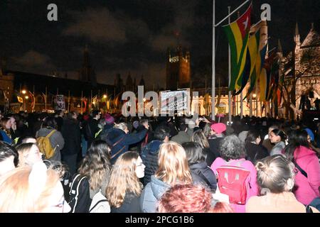 Parliament Square, London, Vereinigtes Königreich, 13. März 2023. Stoppen Sie die faschistische Einschüchterung der NATO und die Lügen, die Propaganda alias Demokratie, die Menschenrechte und die Invasion der Freiheit zerstören die Flüchtlinge von 3 bis 5 Generationen des Lebens und zwingen sie zur Flucht. Stoppt die Invasion. Nehmen Sie Flüchtlinge nicht auf, auch wenn Flüchtlinge Asyl zulassen. Sie werden weiterhin von britischen Bürgern angegriffen werden, weil sie ihre Arbeitsplätze, Wohnungen und Sozialleistungen gestohlen haben. Kredit: Siehe Li/Picture Capital/Alamy Live News Stockfoto