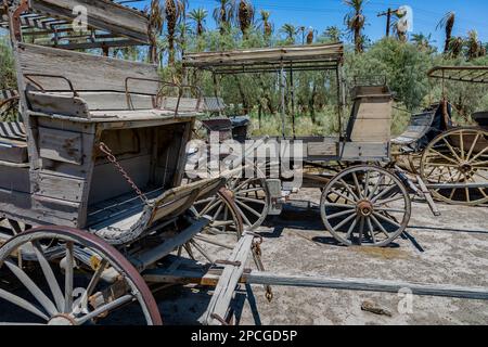 Death Valley, USA - 19. Juli 2008: Alte historische Bühnenwagen auf der Ranch im Death Valley Stockfoto