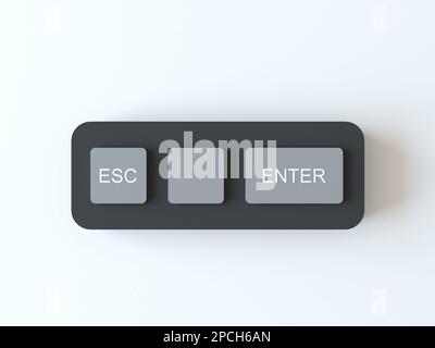 Schwarze minimalistische abstrakte Technologie, Tastatur mit winzigen Tasten, 3D-Darstellung. ESC, Eingabe und leere Taste für Ihr Logo auf der Computertastatur Stockfoto