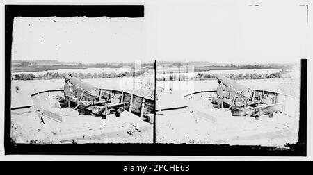 Dutch Gap Canal, James River, Virginia. Brooke-Pistole (hergestellt bei Tredegar Iron Works) auf dem James River über dem Dutch Gap Canal. Bürgerkriegsfotos, 1861-1865. Usa, Geschichte, Bürgerkrieg, 1861-1865. Stockfoto