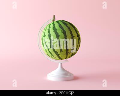 Kugelkugeln Wassermelonen-Konzept auf pastellrosa Hintergrund. Minimales Essen- und Obstkonzept. Zeitgenössische Kunst oder Kunstdesign. Stockfoto