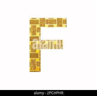 Großbuchstabe F – Strukturierte goldene Glitzerfolie Stockfoto