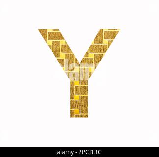 Großbuchstabe „Y“ – strukturierte goldene Glitzerfolie Stockfoto