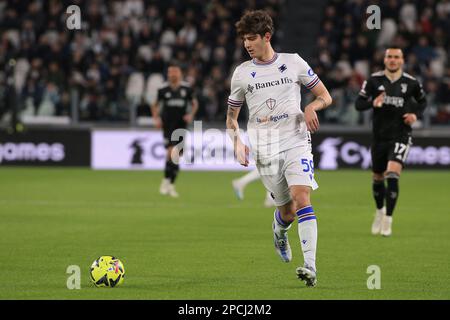 Turin, Italien. 12. März 2023. Alessandro Zanoli (UC Sampdoria) während des Spiels Juventus FC gegen UC Sampdoria, italienisches Fußballspiel Serie A in Turin, Italien, März 12 2023 Kredit: Independent Photo Agency/Alamy Live News Stockfoto