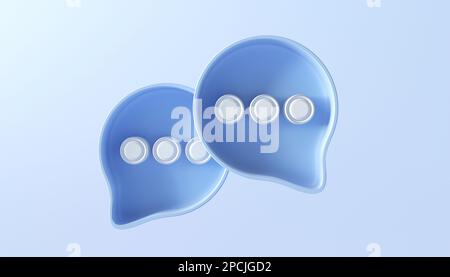 Zwei Sprechblasen- oder Kommentarzeichen auf blauem Hintergrund. Soziale Blase der Kundenrezension. 3D-Darstellung rendern. Stockfoto