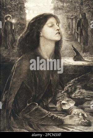 Der skandalöse britische Maler DANTE GABRIEL ROSSETTI ( 1828 - 1882 ), beeinflusst durch die vor-Raphaelliten-Bewegung von BROTHERWOOD mit William Hunt , Ford Madox Brown und John Everett Millais . Gravur von Rossetti auf seiner berühmten Leinwand BEATA BEATRIX ( 1864 ) - PITTORE - PITTURA - ARTI VISIVE - ARTE - ARTS - Portrait - ritratto - Arts - barba - Bart - Uomo - illustrazione - incisione - Gravur - Bohemien - maudit - artista maledetto - Gabriele - PRERAFFAELLITISMO - AFERPRISELPRARATICE - AFELLARATIZE - AFELLACIS - AFELLITO - DANTE ALIGHIERI - DIVINA COMMEDIA - DIVIN Stockfoto