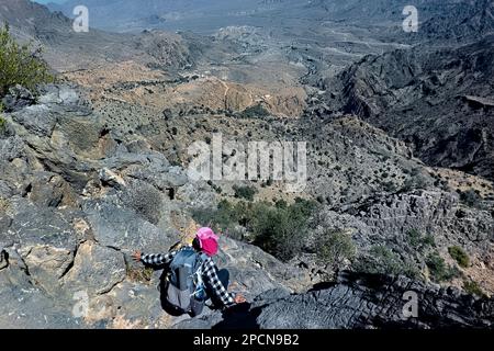 Die Hadash-Wakan-Route in den westlichen Hajar-Bergen, Wakan, Oman Stockfoto