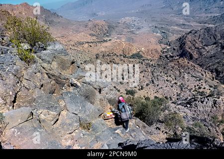 Die Hadash-Wakan-Route in den westlichen Hajar-Bergen, Wakan, Oman Stockfoto