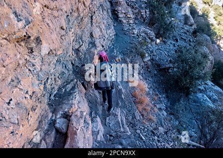 Die Hadash-Wakan-Route in den westlichen Hajar-Bergen, Wakan, Oman Stockfoto