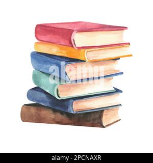 Vintage-Bücher auf weißem Hintergrund. Aquarelldarstellung Stockfoto