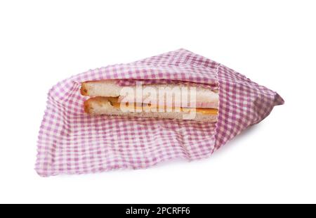 Schmackhaftes Sandwich in Bienenwachs, auf weiß isoliert Stockfoto