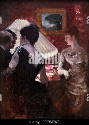 Intorno al paralume - olio su tavola - Giuseppe De Nittis - 1883 - Piacenza, Galleria Ricci Oddi Stockfoto