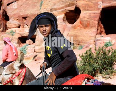 Beduinen in Petra Stockfoto
