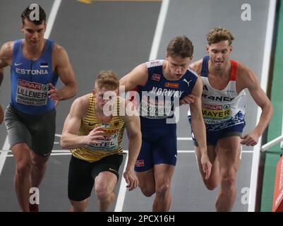 Risto LILLEMETS von Estland , Manuel EITEL von Deutschland , Sander SKOTHEIM von Norwegen und Kevin MAYER von Frankreich 1000m Men Heptathlon bei der Europameisterschaft der Leichtathletik in der Halle 2023 am 5. März 2023 in der Atakoy Arena in Istanbul, Türkei - Photo Laurent Lairys / DPPI Stockfoto