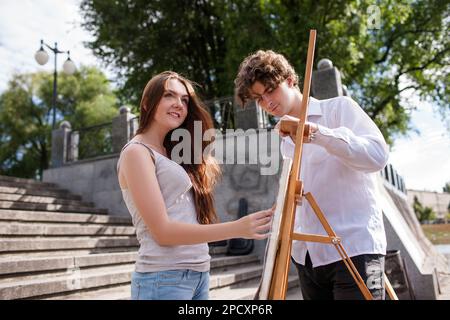 Künstler, Stilleben, Stadtkonzept malen Stockfoto