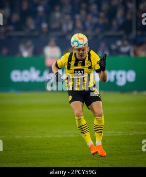 Gelsenkirchen, Deutschland. 11. März 2023. Julian Ryerson (BVB) FC Schalke 04 – Borussia Dortmund 11.03.2023 Copyright (nur für journalistische Zwecke) Stockfoto