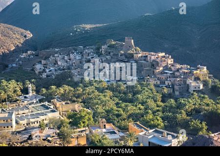 Das schöne Oasendorf bald Sayt (Balad Sayt), die westlichen Hajar Berge, Ash Sharaf, Oman Stockfoto