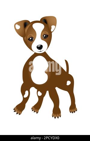 Wunderschönes gezeichnetes Porträt eines süßen kleinen Hundes der Hunderasse Jack-Russell - Vektordarstellung Stockfoto