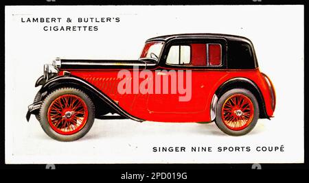 Sänger Sports Coupe 1934 - Zigarettenkarte Für Autos Im Vintage-Stil Stockfoto