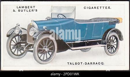 Talbot-Darracq Auto, 1923 - Auto Oldtimer-Zigarettenkarte Stockfoto