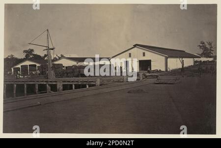 Giesboro, Dr. Med. Alternativer Titel aus veröffentlichter Quelle: Giesboro Grain Wharf; Juli 1865, Titel aus item, veröffentlicht in: Russell's Civil war Photos : 116 historische Drucke / von Andrew J. Russell ; mit einem Vorwort von Joe Buberger und Matthew Isenberg. New York : Dover Publications, c1982, No 79. Piers & Wharves, Washington (D.C.), 1860-1870, Militärdepots, Washington (D.C.), 1860-1870, Usa, Geschichte, Bürgerkrieg, 1861-1865, Militärische Einrichtungen, Union. Stockfoto