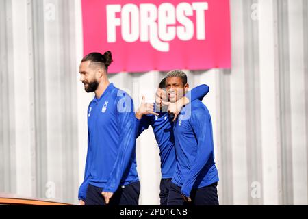 Renan Lodi und Danilo im Nottingham Forest (rechts) während eines Trainings an der Nigel Doughty Academy in Nottingham. Foto: Dienstag, 14. März 2023. Stockfoto