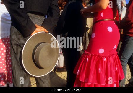 Pilger, Morgenmesse im Camp im Doñana-Palast, Romeria del Rocio, Pilger auf dem Weg durch den Doñana-Nationalpark, Pilgerfahrt von Sanlúcar Stockfoto