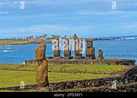 Moai, Ahu Tahai, Hanga Roa, Pasqua Iisland, Chile Stockfoto