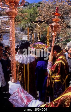 Heiligen Mittwoch. Prozession in Camino del Sacromonte. Bruderschaft der "Los Gitanos´. Granada. Andalusien, Spanien Stockfoto