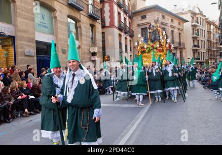 Penitents.Palm Sonntag Prozession (Cofradia del Santisimo Cristo De La Esperanza). Karwoche. Murcia. Spanien Stockfoto