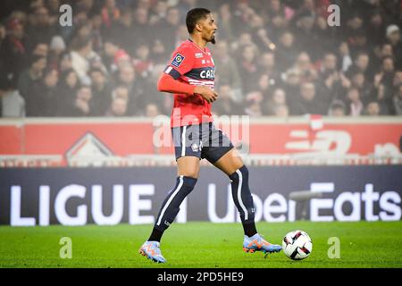 Alexsandro VICTOR DE SOUZA RIBEIRO von Lille während des Fußballspiels der französischen Meisterschaft Ligue 1 zwischen LOSC Lille und Olympique Lyonnais (Lyon) am 10. März 2023 im Stadion Pierre Mauroy in Villeneuve-d'Ascq bei Lille, Frankreich - Photo Matthieu Mirville/DPPI Stockfoto