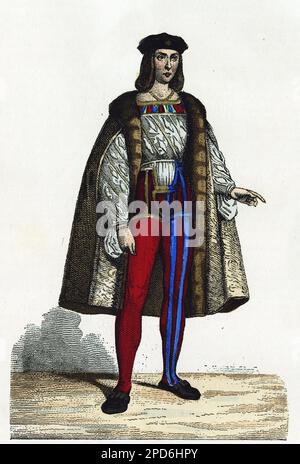 Portrait de Charles II d'Amboise, seigneur de Chaumont, (1473-1511), qui fut gouverneur de Paris, du duche de Milan, de la seigneurerie de Gens, puis Vice roi de Lombardie. Gravure en Couleurs, in 'La France et les francais a Travers les siecles' par Augustin Challamel, Paris 1882. Stockfoto