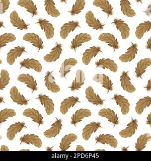 Vogelfedern in zufälliger Reihenfolge Nahtloses Muster Bo-Stil Aquarell Illustration farbenfrohe, schicke dekorative Flügel für kreatives rustikales Design, Geschenkpapier, Hochzeitseinladungen, Heimtextilien Stockfoto