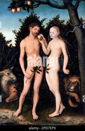 Adam and Eve von Lucas Cranach dem Ältesten (1472-1553), Öl auf Kupferbuche, 1531 Stockfoto