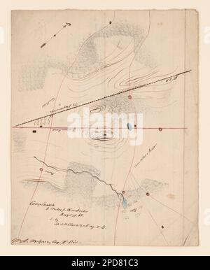 Campingskizze, 5 Meilen von Winchester entfernt. Ist Teil der Adolph Metzner American Civil war Collection in the Library of Congress, Purchase; E. Burns Apfeld; 2014; (DLC/PP-2014:188), Blutvergießen in diesem Krieg: Illustrationen aus dem Bürgerkrieg von Captain Adolph Metzner, 32. Indiana / Michael A. Peake. Indianapolis : Indiana Historical Society Press, 2010, S. 102. Militärlager, Union, Tennessee, Winchester, 1860-1870, Vereinigte Staaten, Geschichte, Bürgerkrieg, 1861-1865, militärische Einrichtungen, Union, Tennessee, Winchester. Stockfoto