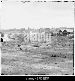 Richmond, Virginia. Tredegar Iron Works, mit Fußgängerbrücke nach Neilson's Island. Bürgerkriegsfotos, 1861-1865. Usa, Geschichte, Bürgerkrieg, 1861-1865. Stockfoto