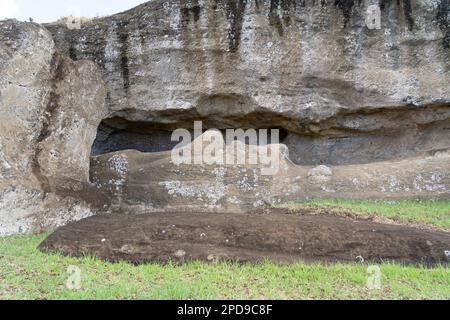 Der Kopf eines unvollendeten Moai im Rano Raraku auf der Osterinsel (Rapa Nui), Chile Stockfoto