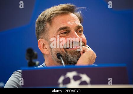 Madrid, Spanien. 14. März 2023. Jurgen Klopp (Liverpool) während der Pressekonferenz vor dem Fußballspiel zwischen Real Madrid und Liverpool, gültig für die zweite Etappe der 16. Runde der UEFA Championâ&#x80;&#X99;s League, die am Mittwoch, den 15. März 2023 im Bernabeu Stadion in Madrid, Spanien, gefeiert wurde. Gutschrift: Independent Photo Agency/Alamy Live News Stockfoto