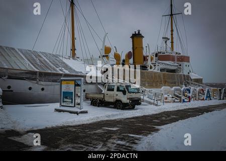 Das Museumsschiff CSS Acadia ein ehemaliges hydrografisches Vermessungs- und Ozeanforschungsschiff des Hydrographischen Vermessungsschiffs von Kanada Stockfoto