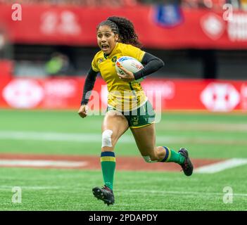 Vancouver, Kanada. 4. März 2023. Gisele Gomes Dos Santos aus Brasilien spielt mit dem Ball während HSBC Canada Sevens gegen Kanada auf dem BC Place. Kredit: Stockfoto