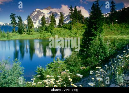 Bergsee und Blick auf Mt. Shuksan im Norden der Bergkette von Cascades, Nationalpark Cascades, Washington, USA Stockfoto