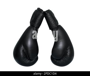 Paar schwarze Leder Boxhandschuhe auf weißem Hintergrund. Stockfoto