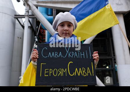 Marche pour l'Ukraine et la Géorgie contre la politique et l'ingérence du régime russe dans ces deux Pays. UN défilé aux cris de 'Russie terroriste' Stockfoto