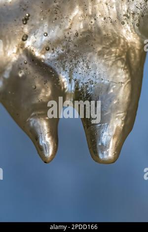 Details zur Eisformation No Boundaries, die von Eiskletterern im Pictured Rocks National Lakeshore bei Munising, Obere Halbinsel, Michigan, USA, verwendet wird Stockfoto