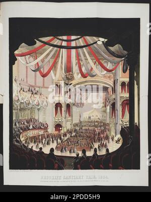 Brooklyn Sanitary Fair, 1864 Innenansicht der Musikakademie, aus Sicht des Kleiderkreises / / Lith. Von A. Brown & Co. 47 Nassau St. New York. Illus. In: History of the Brooklyn and Long Island Fair, 22. Februar 1864 / erstellt und veröffentlicht von der Autorität des Executive Committee. Brooklyn: "Die Union" Dampfpressen, 1864, Wette. S. 32-33, Titel von item. Academy of Music (New York, New York), Buildings, 1860-1870, Brooklyn and Long Island Fair in Aid of the United States Sanitary Commission, (1864) , United States Sanitary Commission, Meetings, New York (State), New York, 1860-1870, Spaß Stockfoto